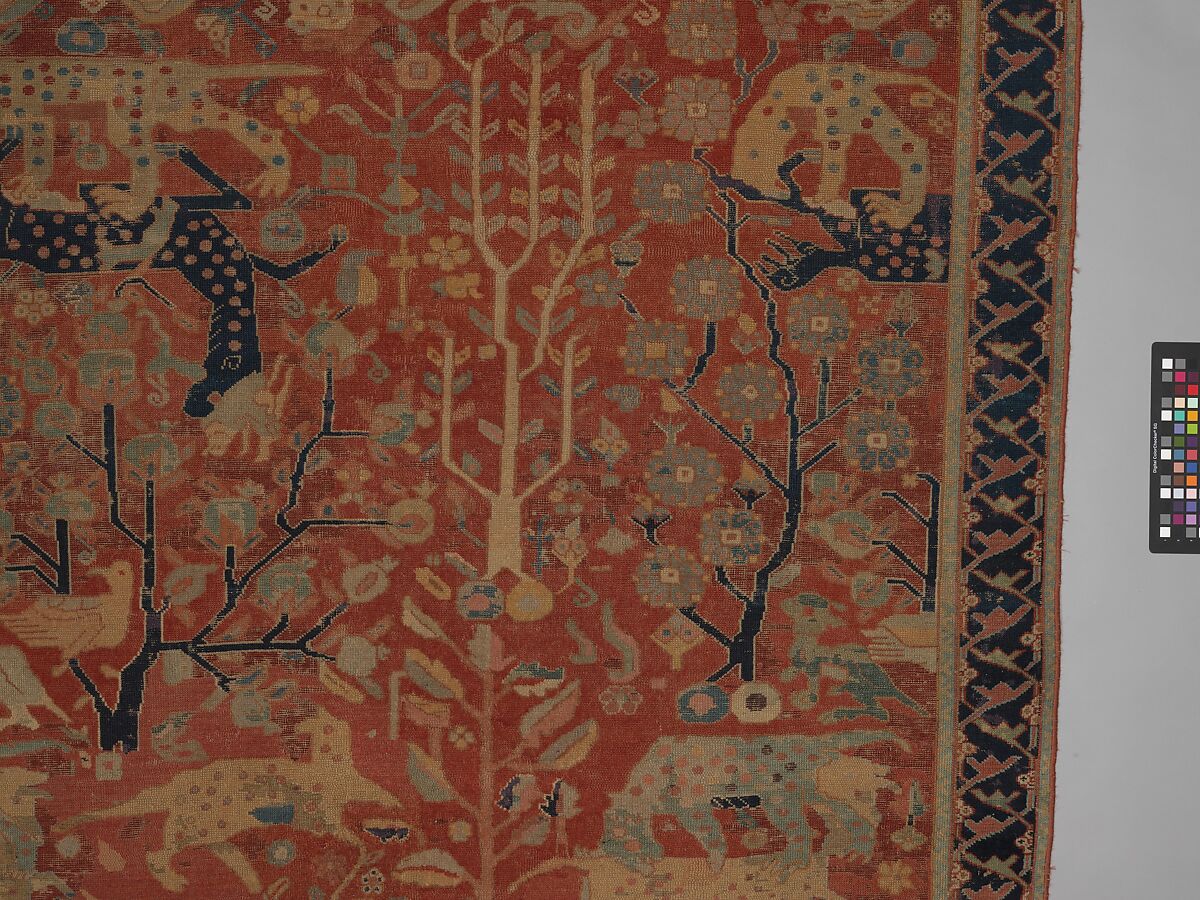 Carpet, Cotton (warp and weft), wool (pile); symmetrically knotted pile