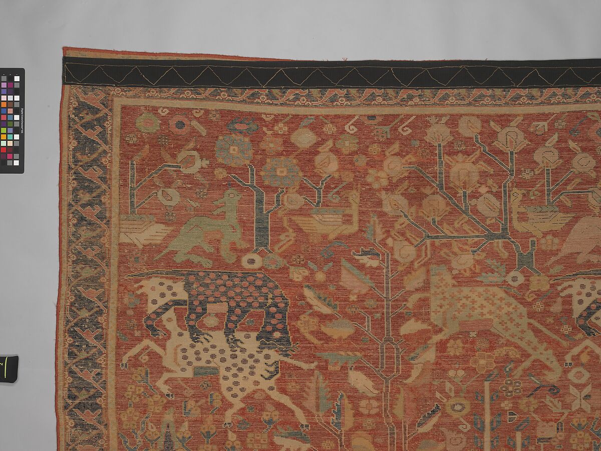 Carpet, Cotton (warp and weft), wool (pile); symmetrically knotted pile