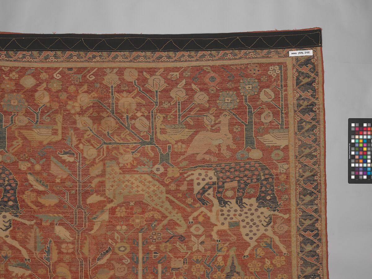 Carpet, Cotton (warp and weft), wool (pile); symmetrically knotted pile