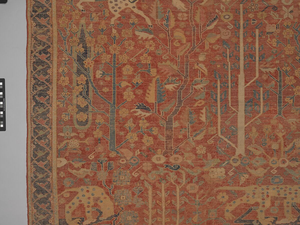 Carpet, Cotton (warp and weft), wool (pile); symmetrically knotted pile