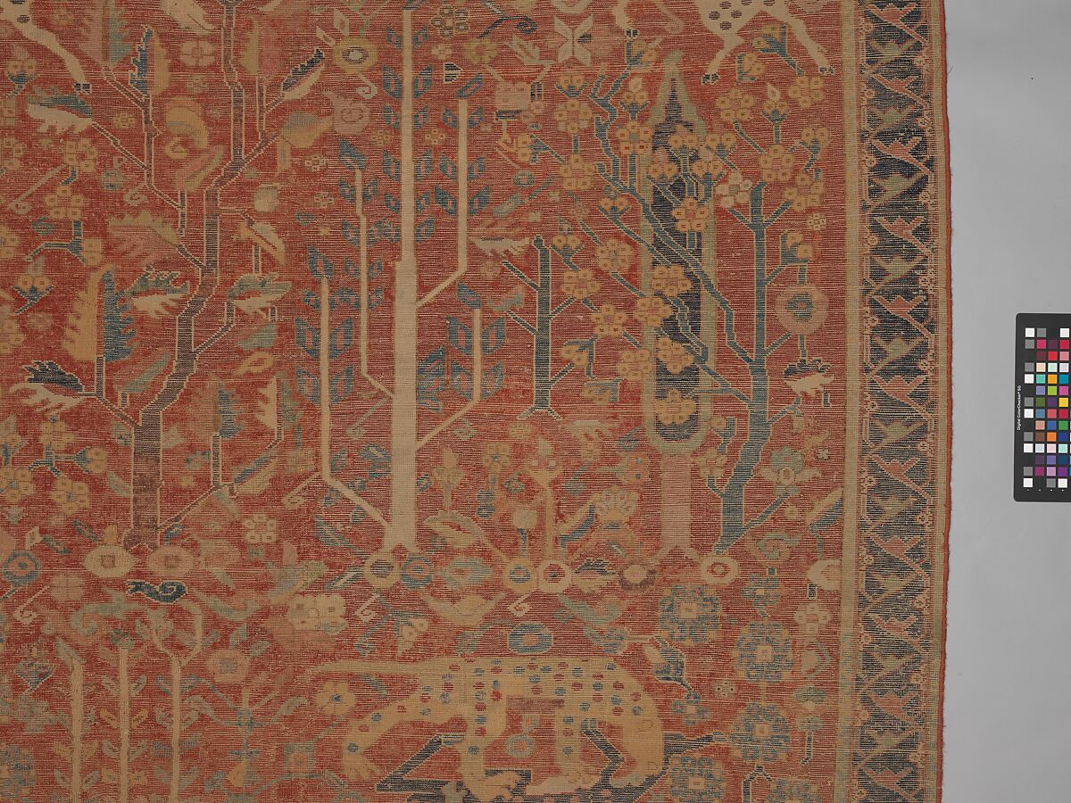 Carpet, Cotton (warp and weft), wool (pile); symmetrically knotted pile