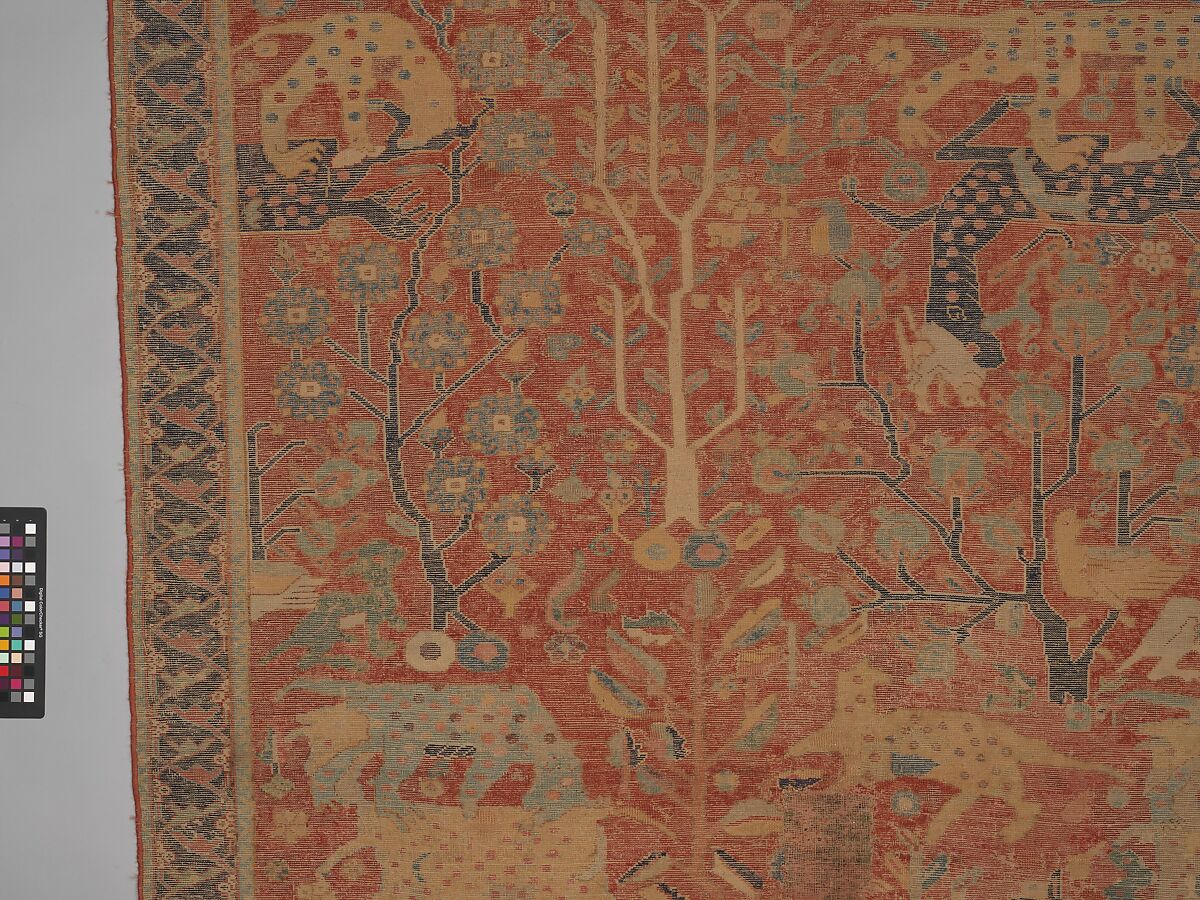 Carpet, Cotton (warp and weft), wool (pile); symmetrically knotted pile