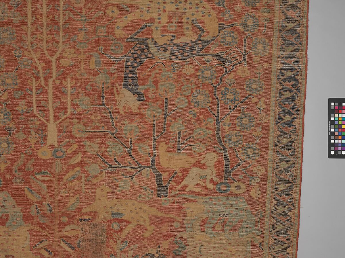 Carpet, Cotton (warp and weft), wool (pile); symmetrically knotted pile