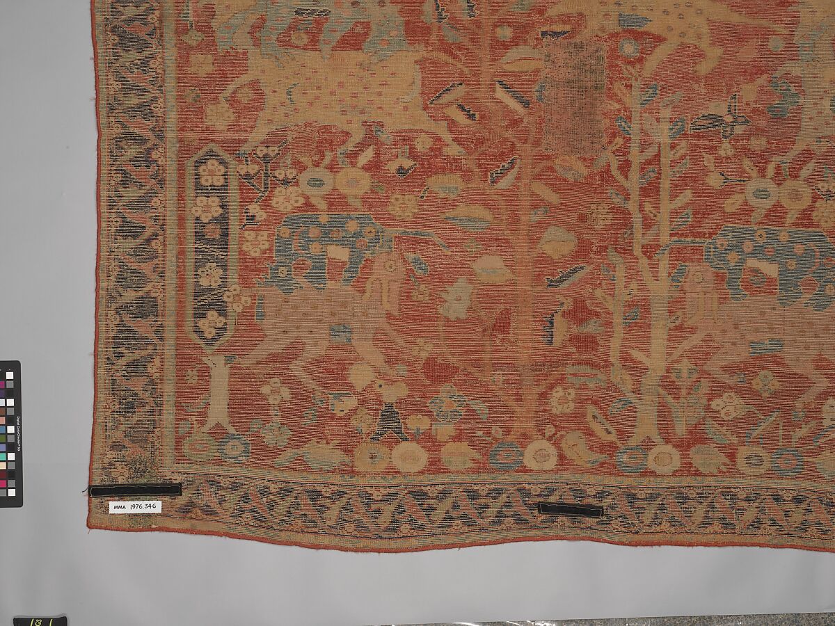 Carpet, Cotton (warp and weft), wool (pile); symmetrically knotted pile