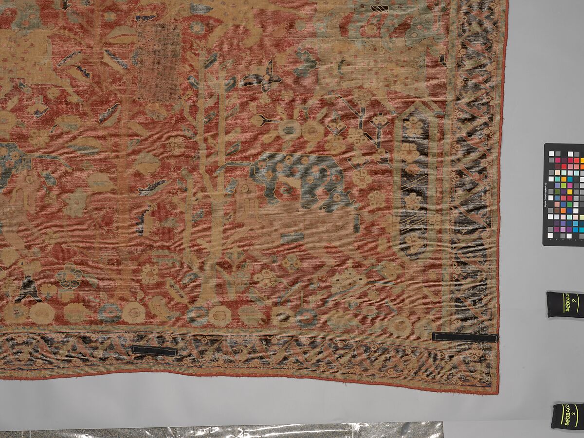 Carpet, Cotton (warp and weft), wool (pile); symmetrically knotted pile