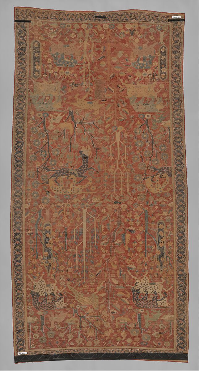 Carpet, Cotton (warp and weft), wool (pile); symmetrically knotted pile