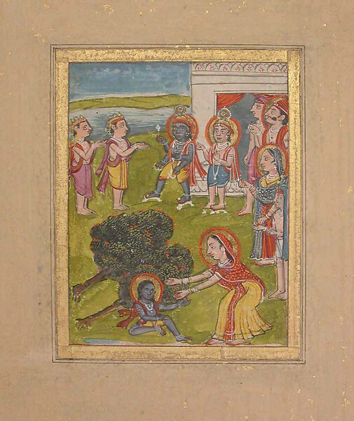 Scene from the Life of Krishna, Ink, pencil, opaque watercolor, and gold on paper 