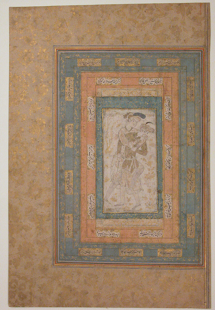 Two Youths Romping, Ink, pencil, opaque watercolor, and gold on paper 