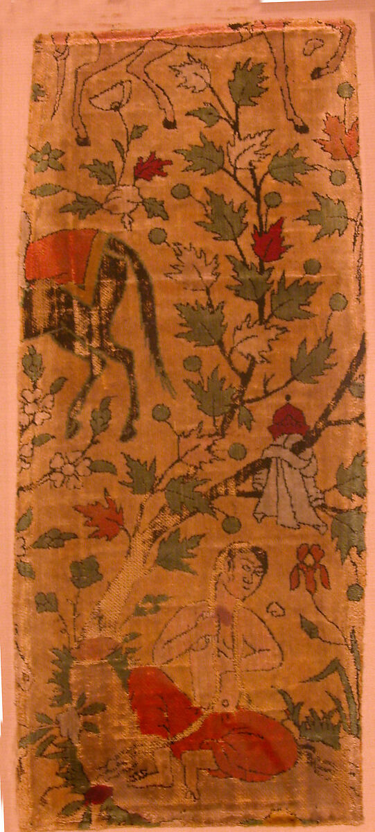 Velvet Fragment with Design from Nizami of Ganja's Khusrau and Shirin, Silk; cut velvet