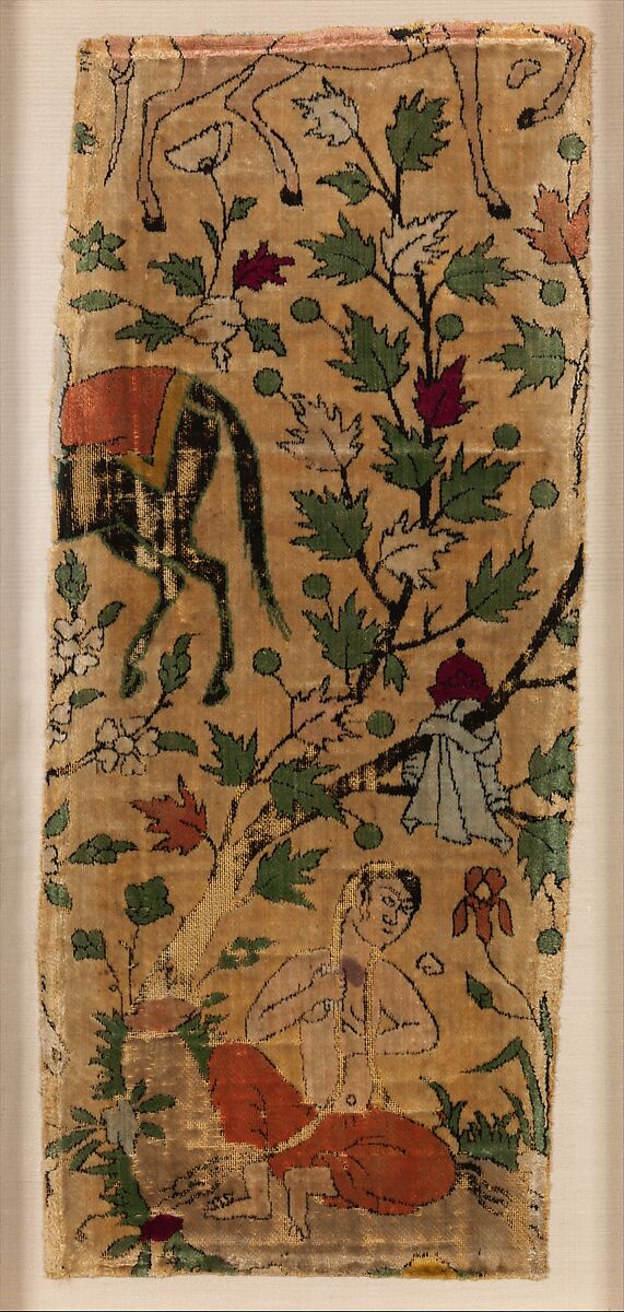 Velvet Fragment with Design from Nizami of Ganja's Khusrau and Shirin, Silk; cut velvet 