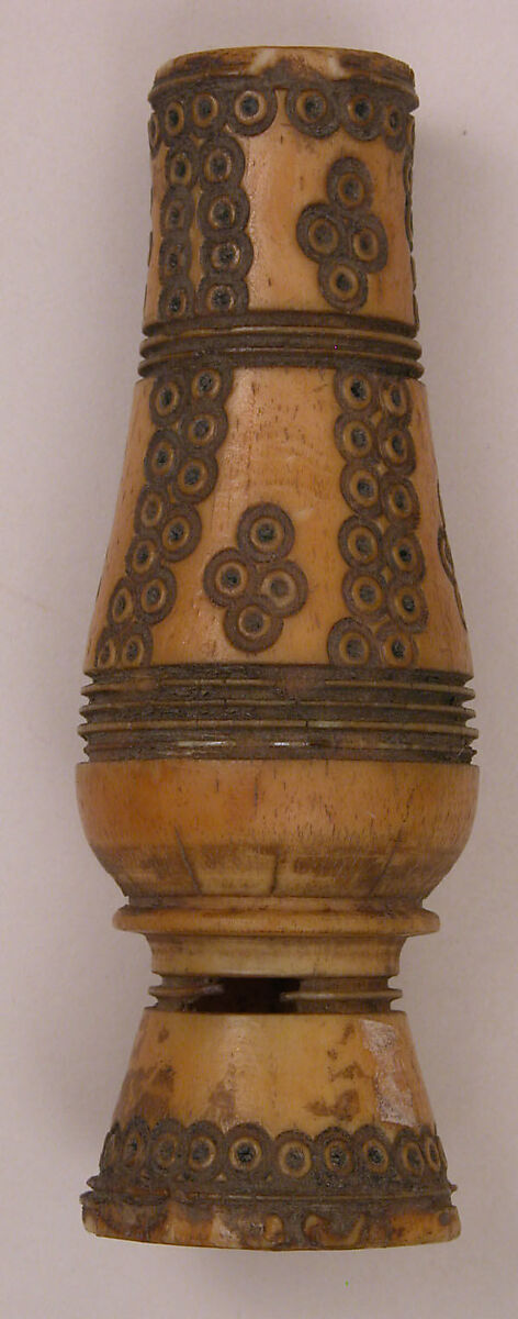 Handle, Bone; incised and inlaid with paint 