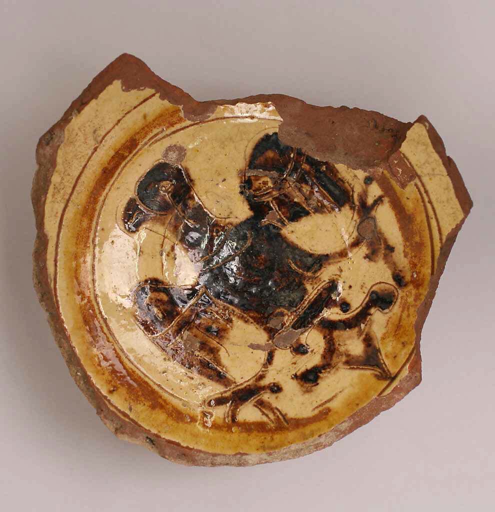 Fragment of a Bowl, Stonepaste; painted under transparent glaze 