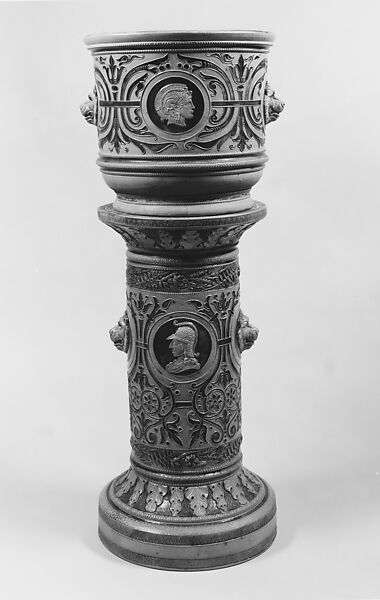 Jardinière and pedestal, Charles Wingender and Brother, Stoneware, American