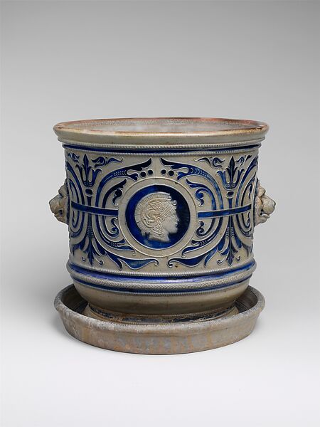 Jardinière and pedestal, Charles Wingender and Brother, Stoneware, American