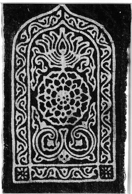Textile Fragment, Cotton; block-printed and resist dyed