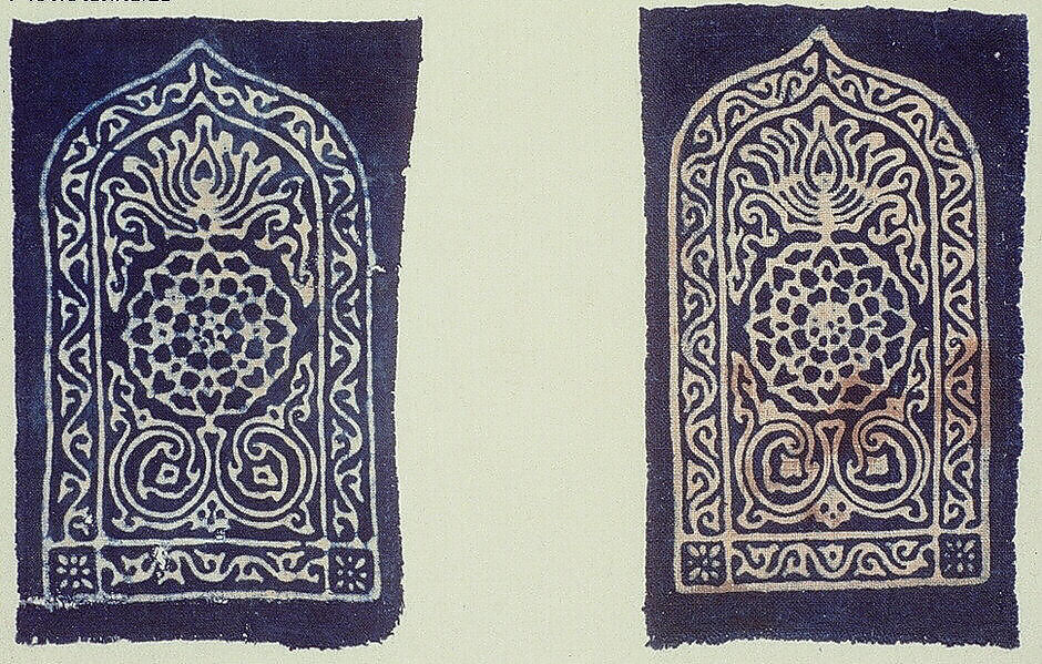 Textile Fragment, Cotton; block-printed and resist dyed