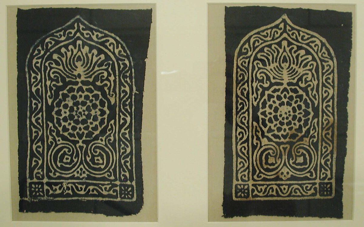 Textile Fragment, Cotton; block-printed and resist dyed