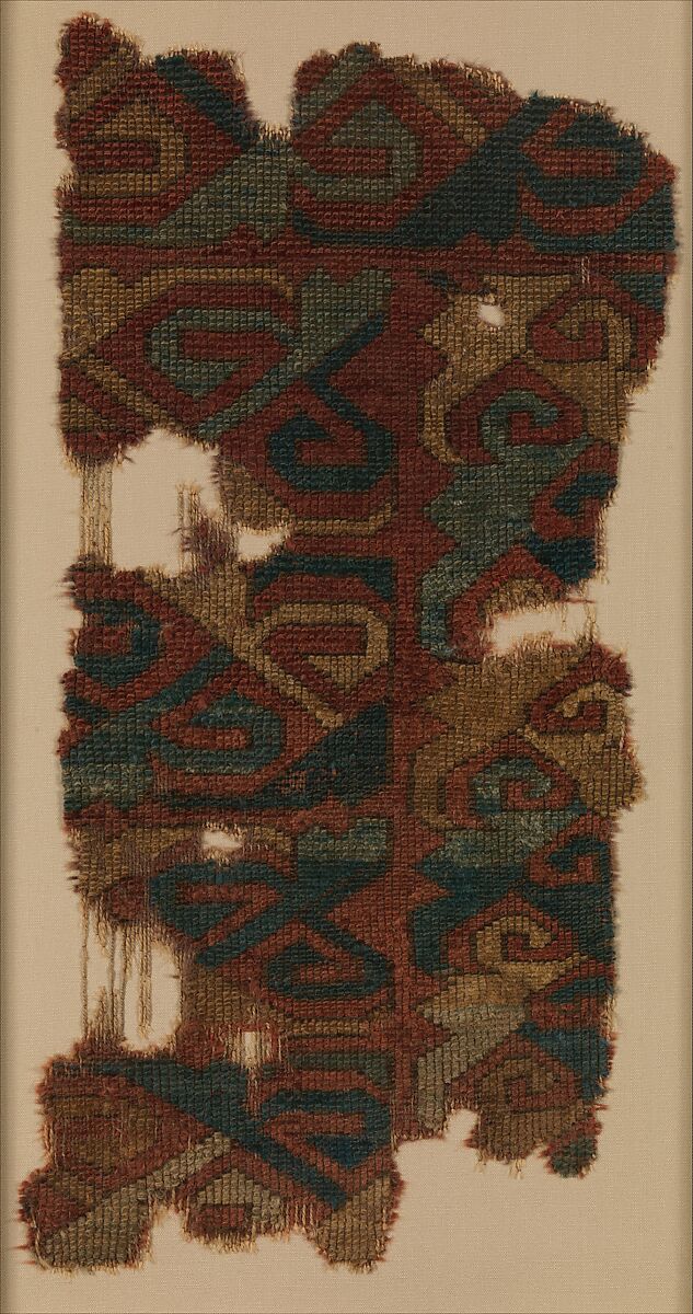 Carpet Fragment, Wool (warp, weft, and pile); symmetrically knotted pile 