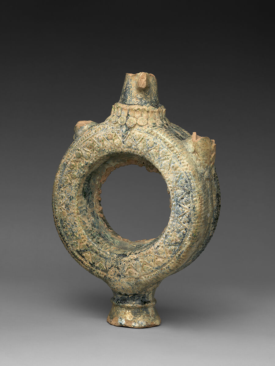 Ring-Shaped Ewer, Earthenware; molded and glazed