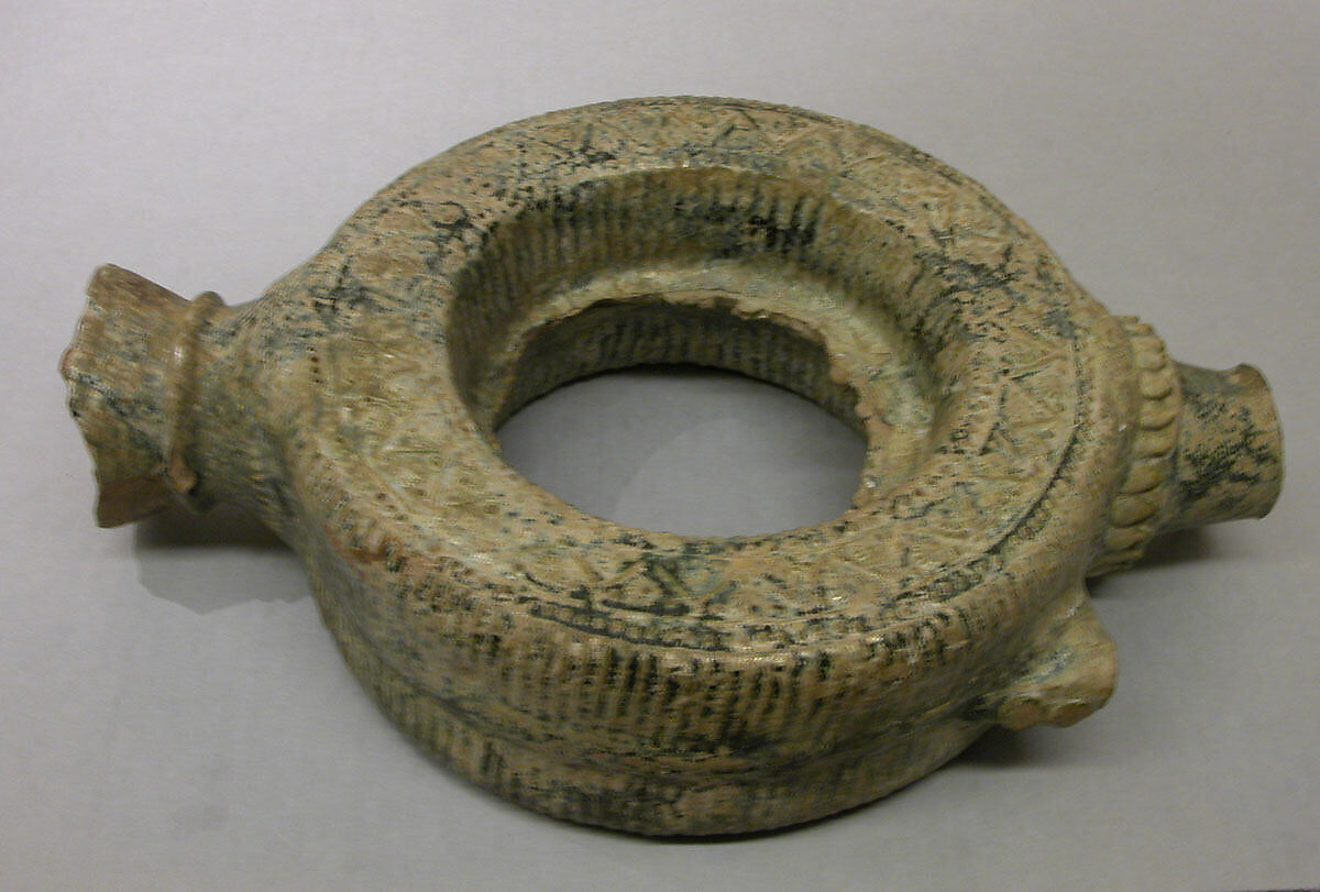 Ring-Shaped Ewer, Earthenware; molded and glazed