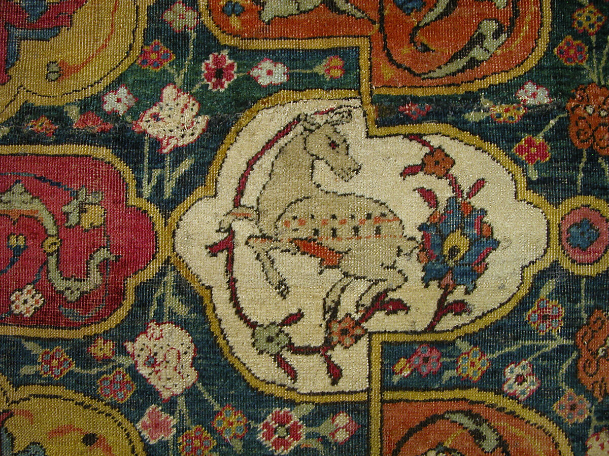 The Seley Carpet, Silk (warp), cotton (weft), wool (weft and pile); asymmetrically knotted pile 