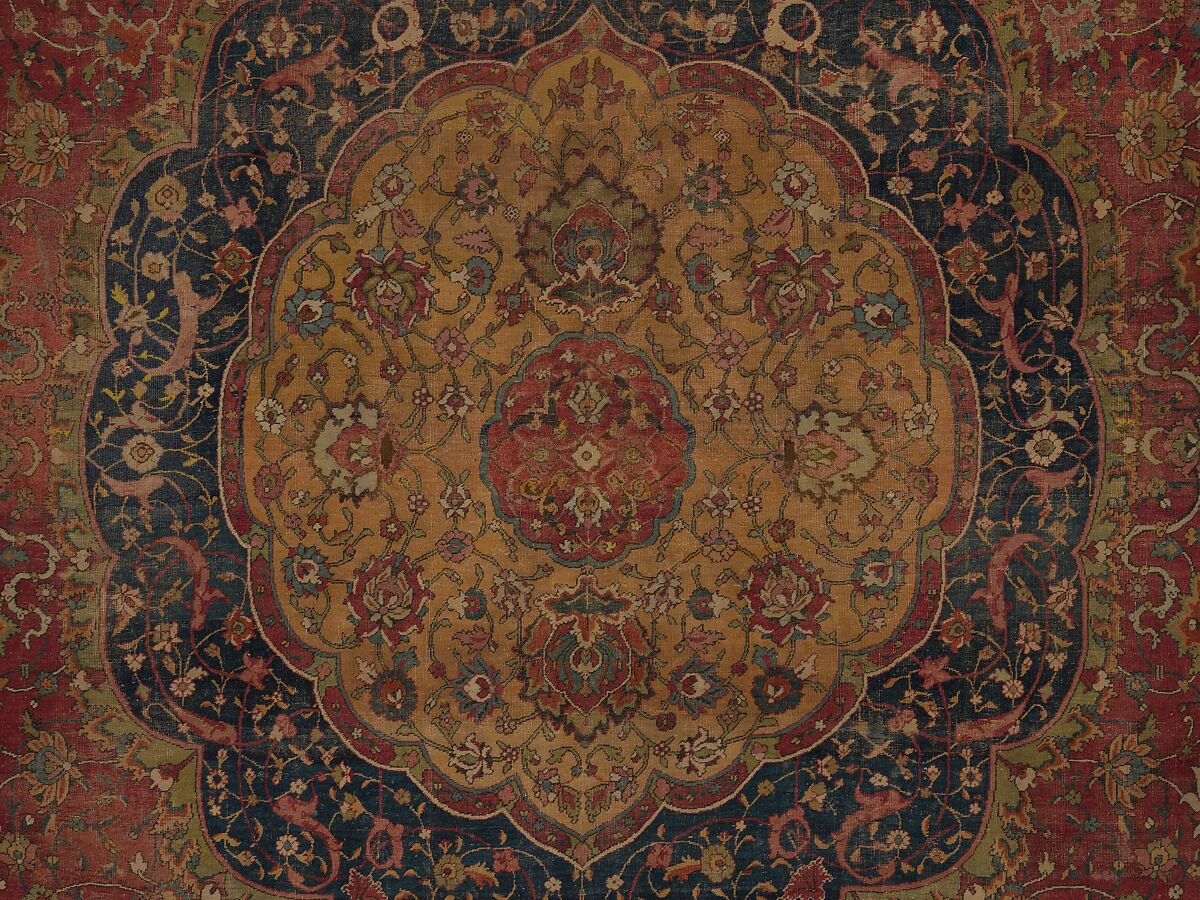 The Seley Carpet, Silk (warp), cotton (weft), wool (weft and pile); asymmetrically knotted pile 