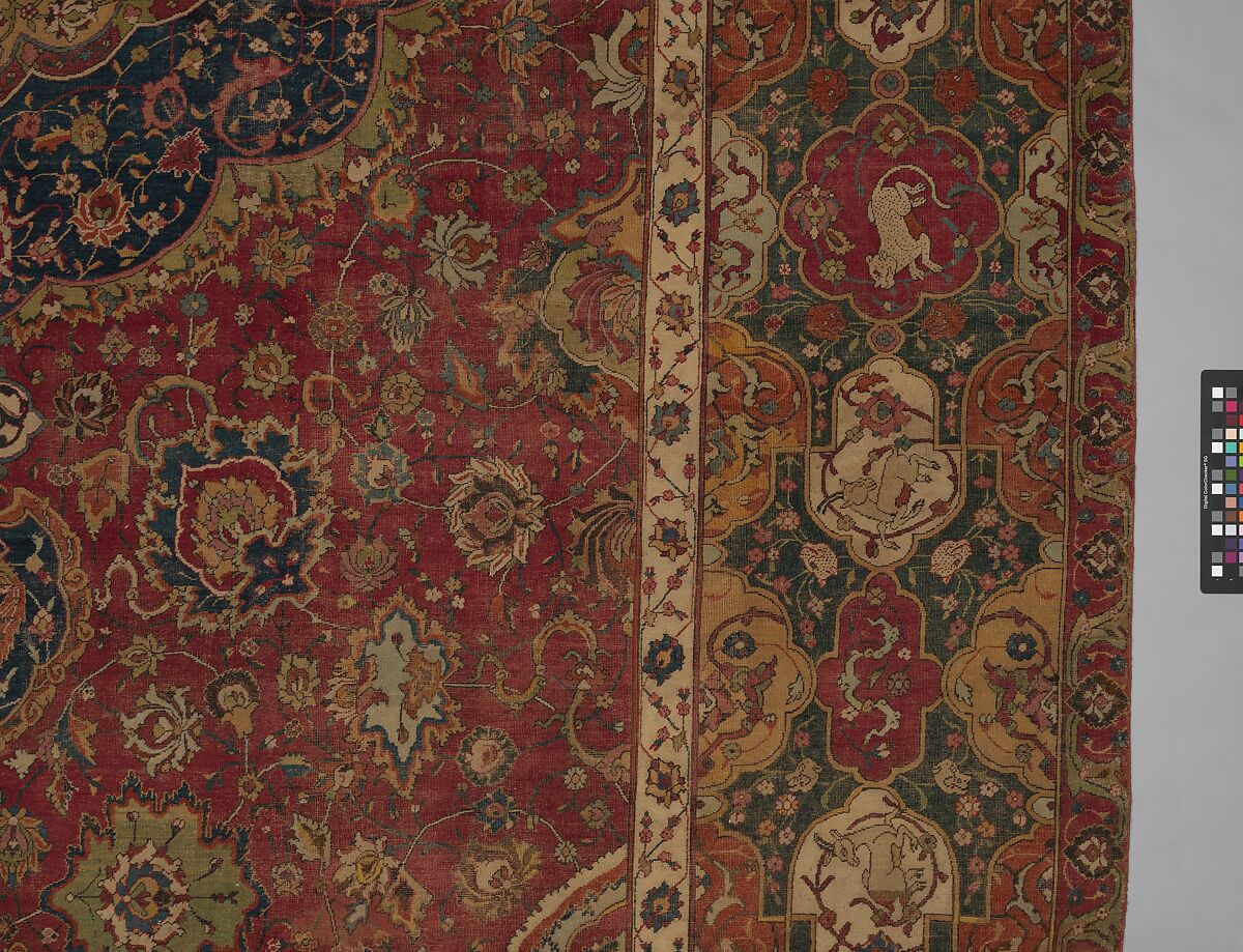 The Seley Carpet, Silk (warp), cotton (weft), wool (weft and pile); asymmetrically knotted pile 