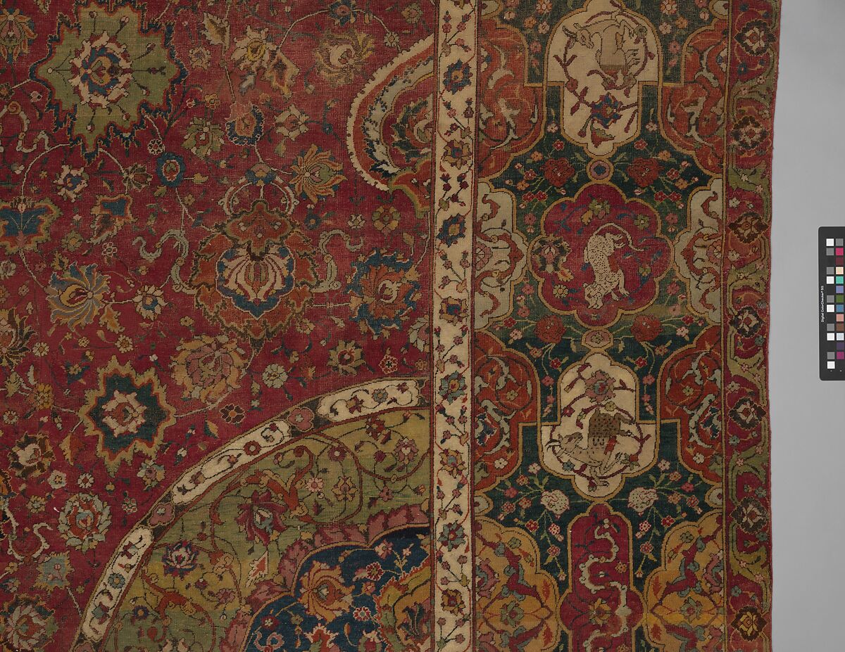 The Seley Carpet, Silk (warp), cotton (weft), wool (weft and pile); asymmetrically knotted pile 