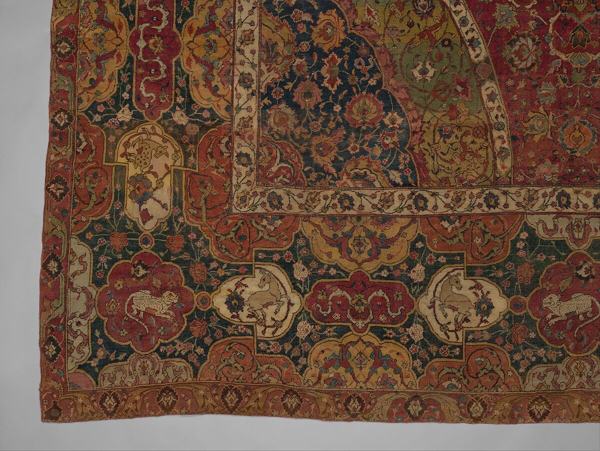 The Seley Carpet, Silk (warp), cotton (weft), wool (weft and pile); asymmetrically knotted pile 