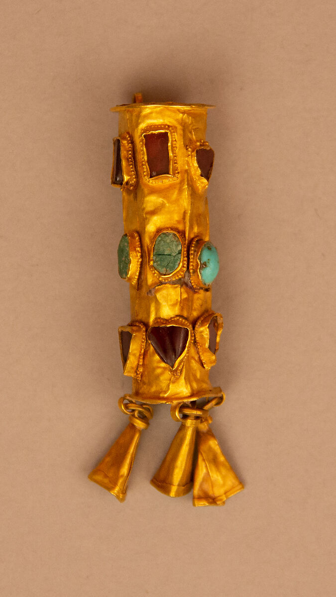 Hair Ornament, Gold; set with stones including garnets and turquoise