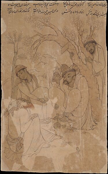 Assembly of Four Sufis, Ink, watercolor, and gold on paper