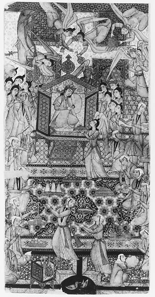 The Queen of Sheba Enthroned, Ink, opaque watercolor, gold, and silver on paper