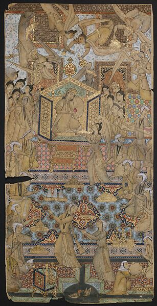 The Queen of Sheba Enthroned, Ink, opaque watercolor, gold, and silver on paper