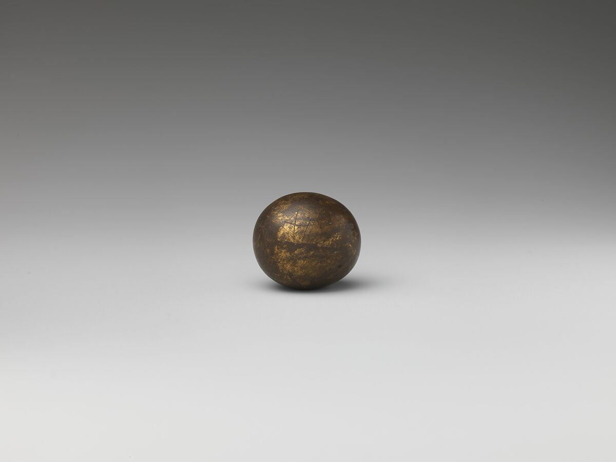 Bezoar Stone with Case and Stand, Container: silver; pierced, chased, and mercury-gilded
Goa stone: compound of organic and inorganic materials; mercury-gilded