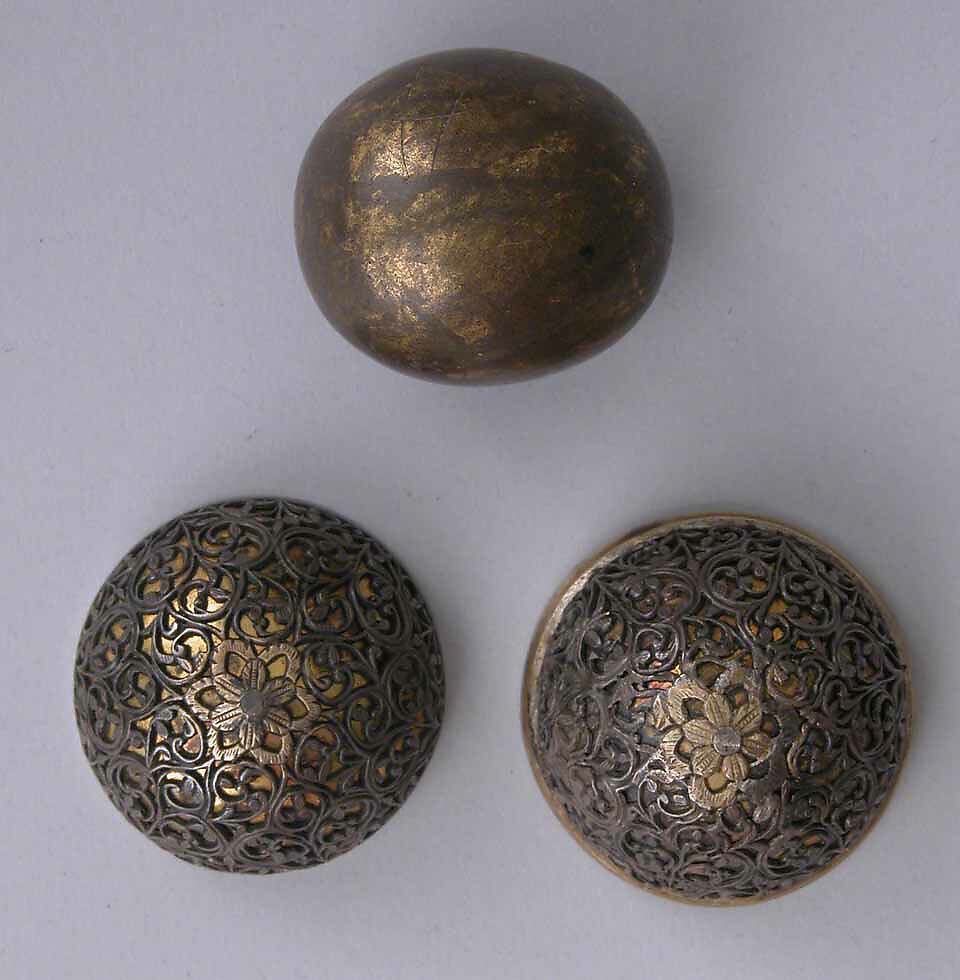 Bezoar Stone with Case and Stand, Container: silver; pierced, chased, and mercury-gilded
Goa stone: compound of organic and inorganic materials; mercury-gilded