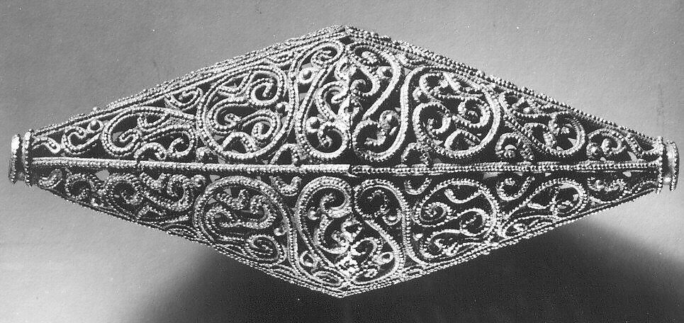 Biconical Bead with Scrolls, Gold; filigree and granulation