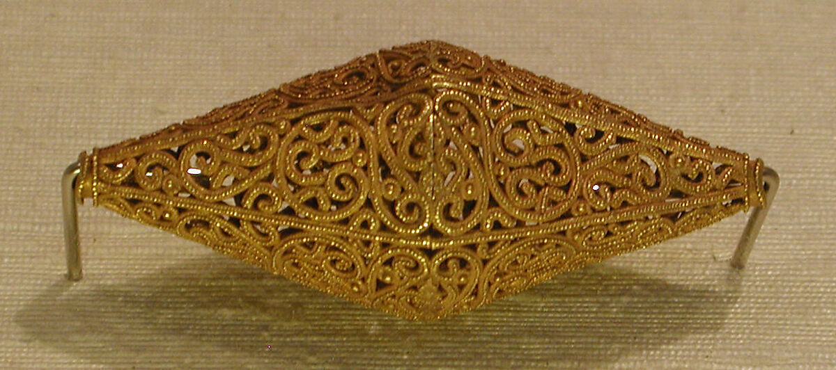 Biconical Bead with Scrolls, Gold; filigree and granulation