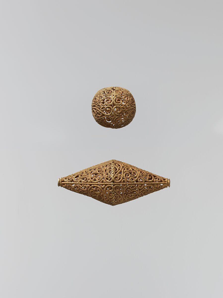 Spherical Bead, Gold; filigree and granulation 