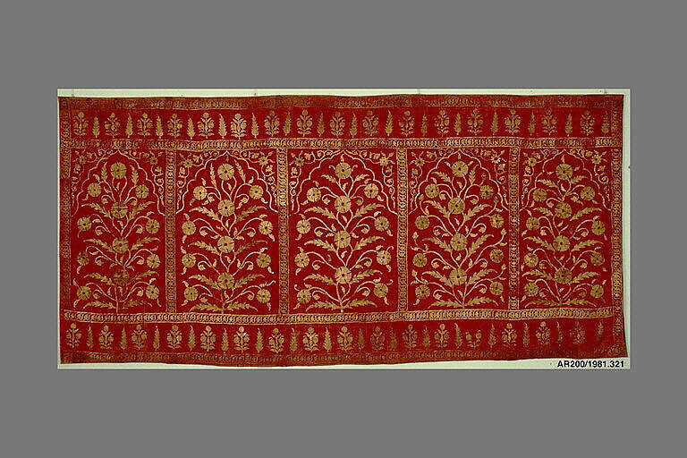 Floral Tent Panel, Silk, gold; cut velvet, painted