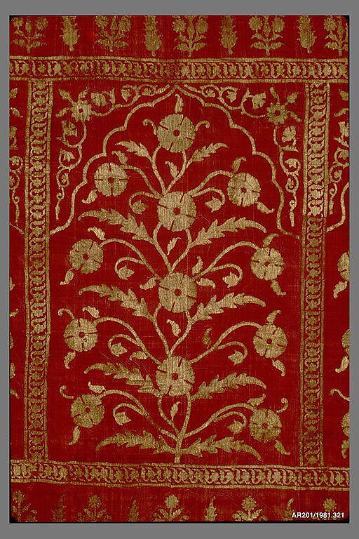 Floral Tent Panel, Silk, gold; cut velvet, painted
