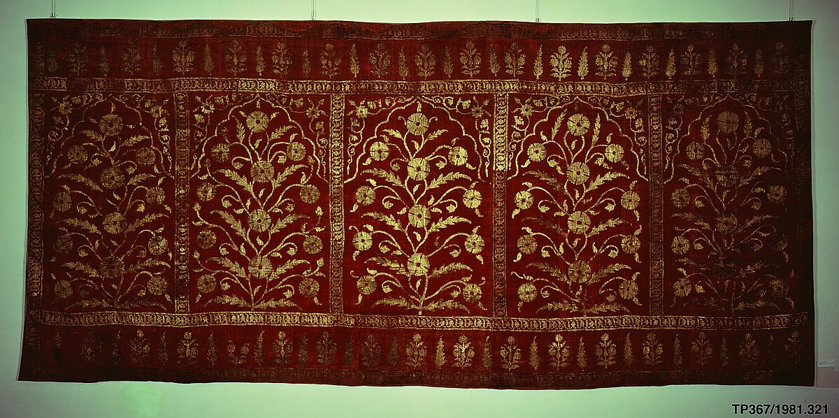Floral Tent Panel, Silk, gold; cut velvet, painted