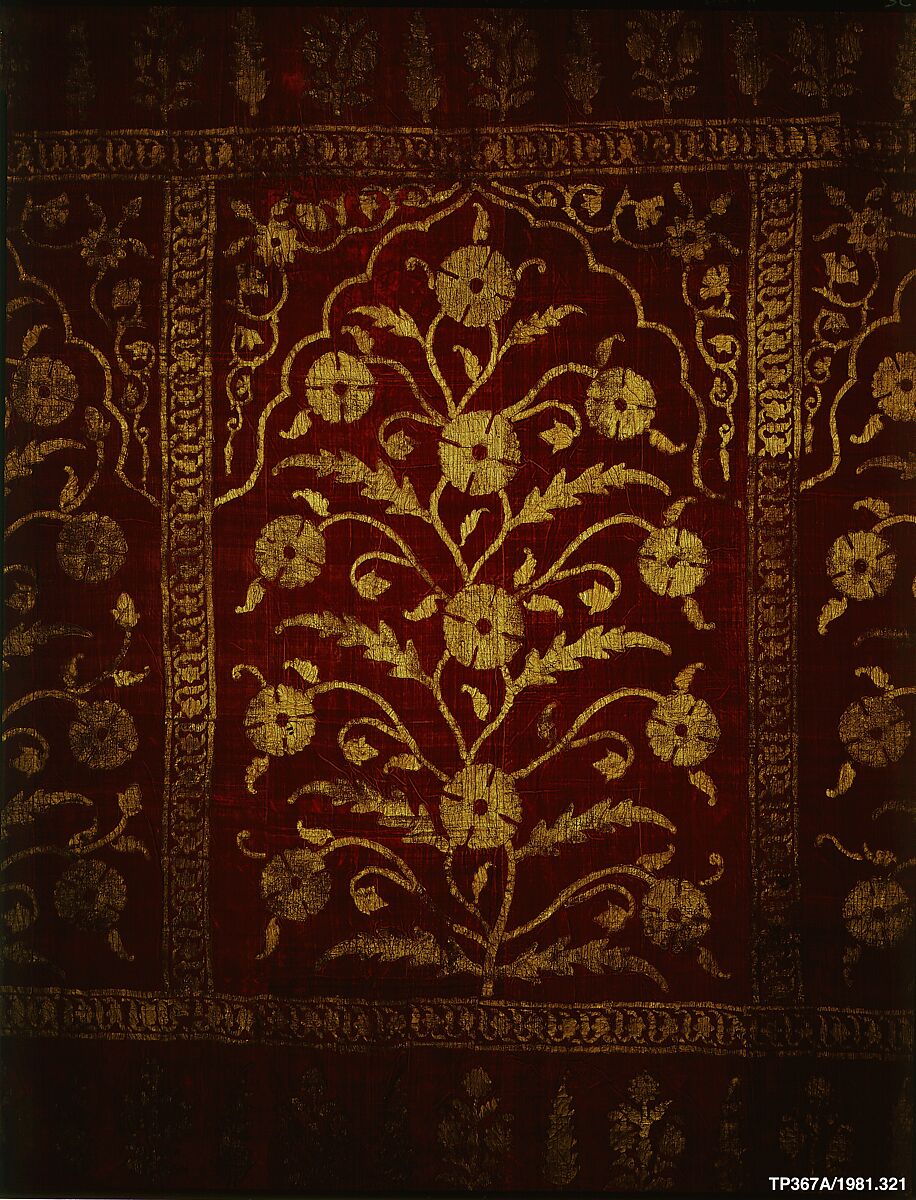 Floral Tent Panel, Silk, gold; cut velvet, painted