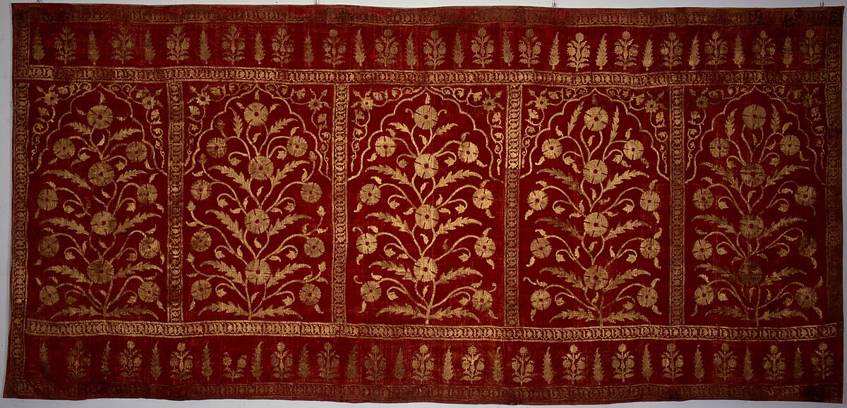 Floral Tent Panel, Silk, gold; cut velvet, painted