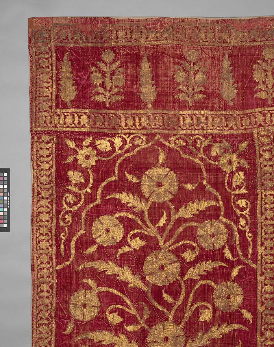 Floral Tent Panel, Silk, gold; cut velvet, painted