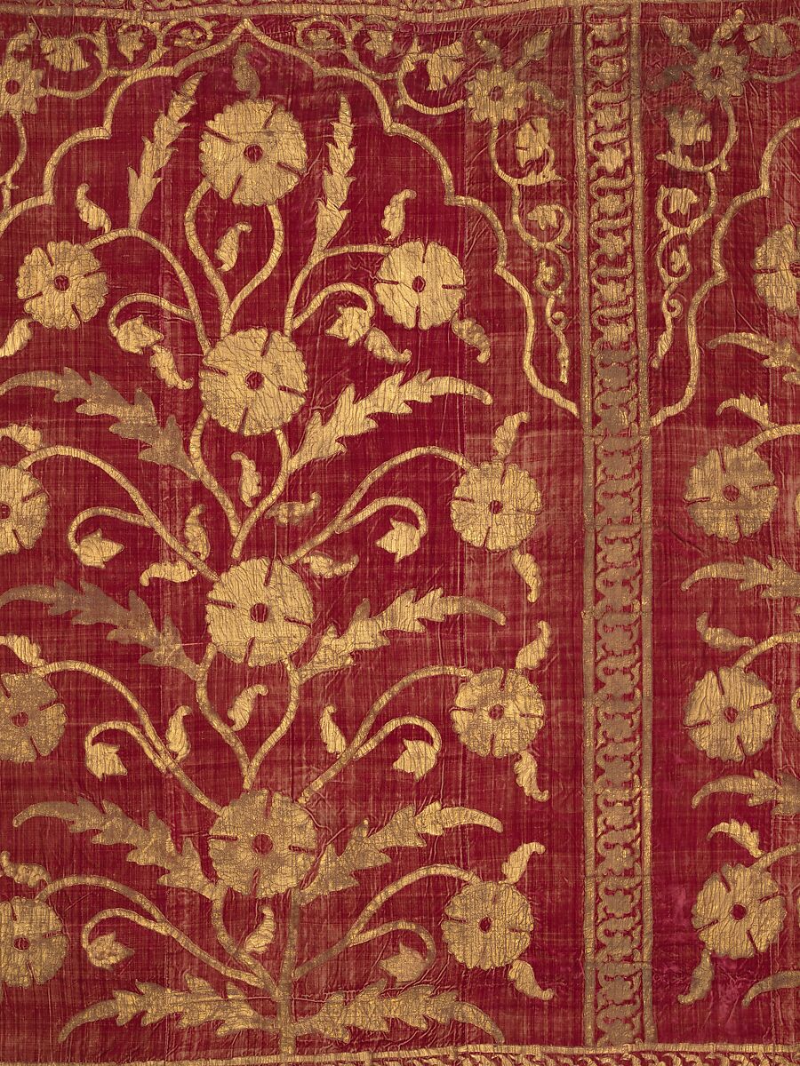 Floral Tent Panel, Silk, gold; cut velvet, painted