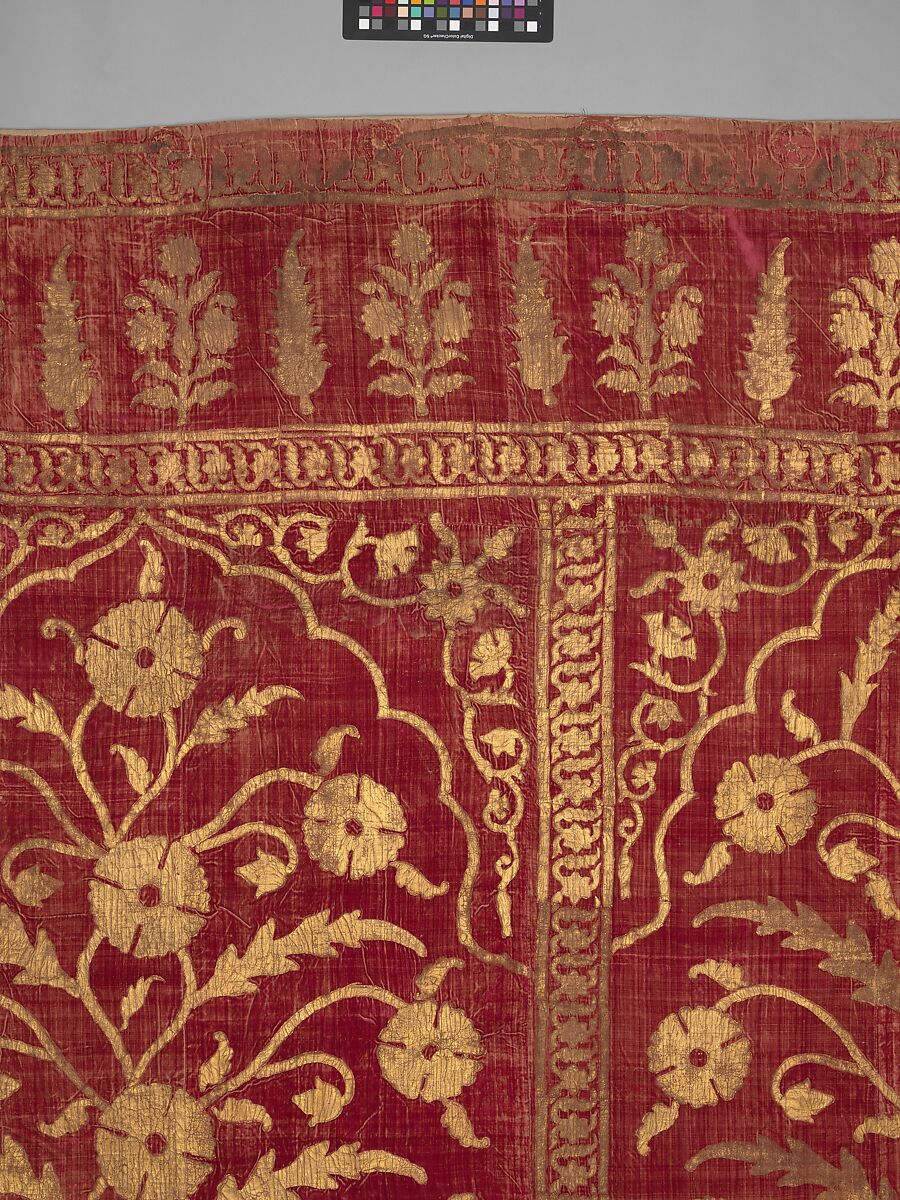 Floral Tent Panel, Silk, gold; cut velvet, painted