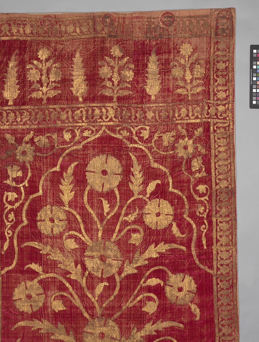 Floral Tent Panel, Silk, gold; cut velvet, painted