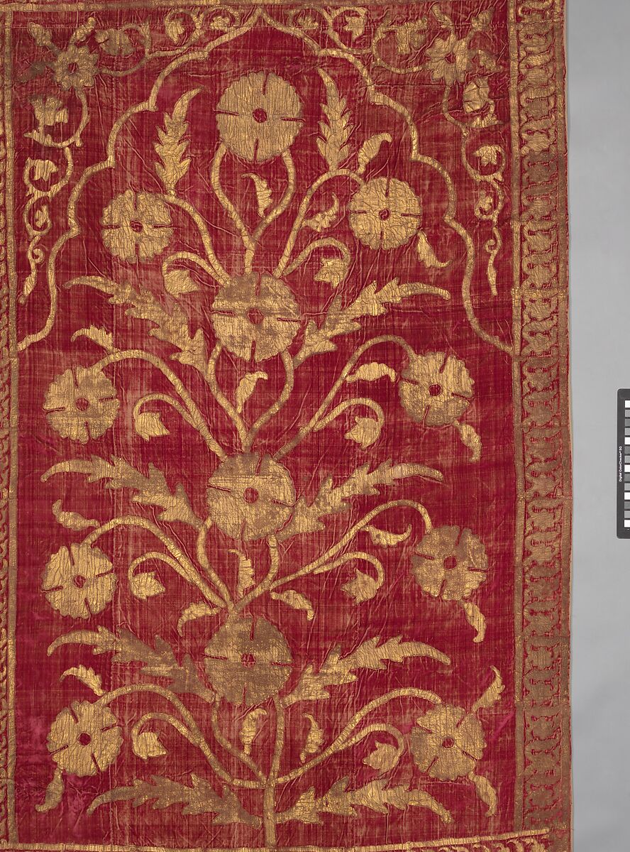 Floral Tent Panel, Silk, gold; cut velvet, painted