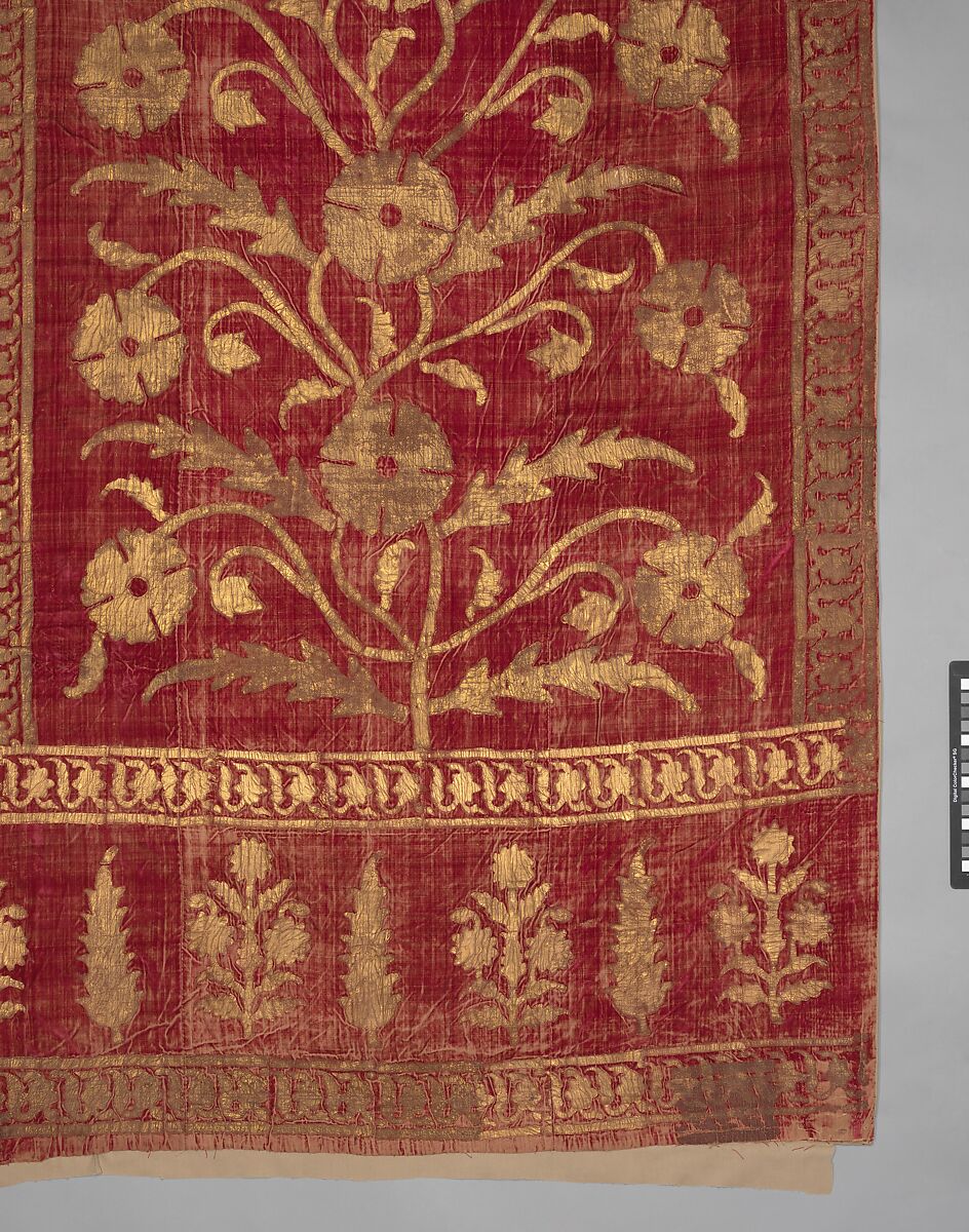 Floral Tent Panel, Silk, gold; cut velvet, painted