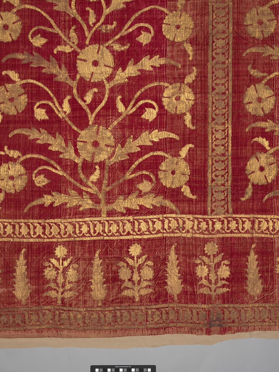 Floral Tent Panel, Silk, gold; cut velvet, painted